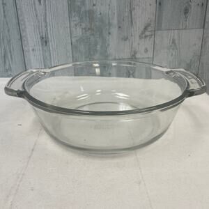 Vintage Anchor Ovenware Casserole 9"Clear 2QT Glass Bowl w Side Handles